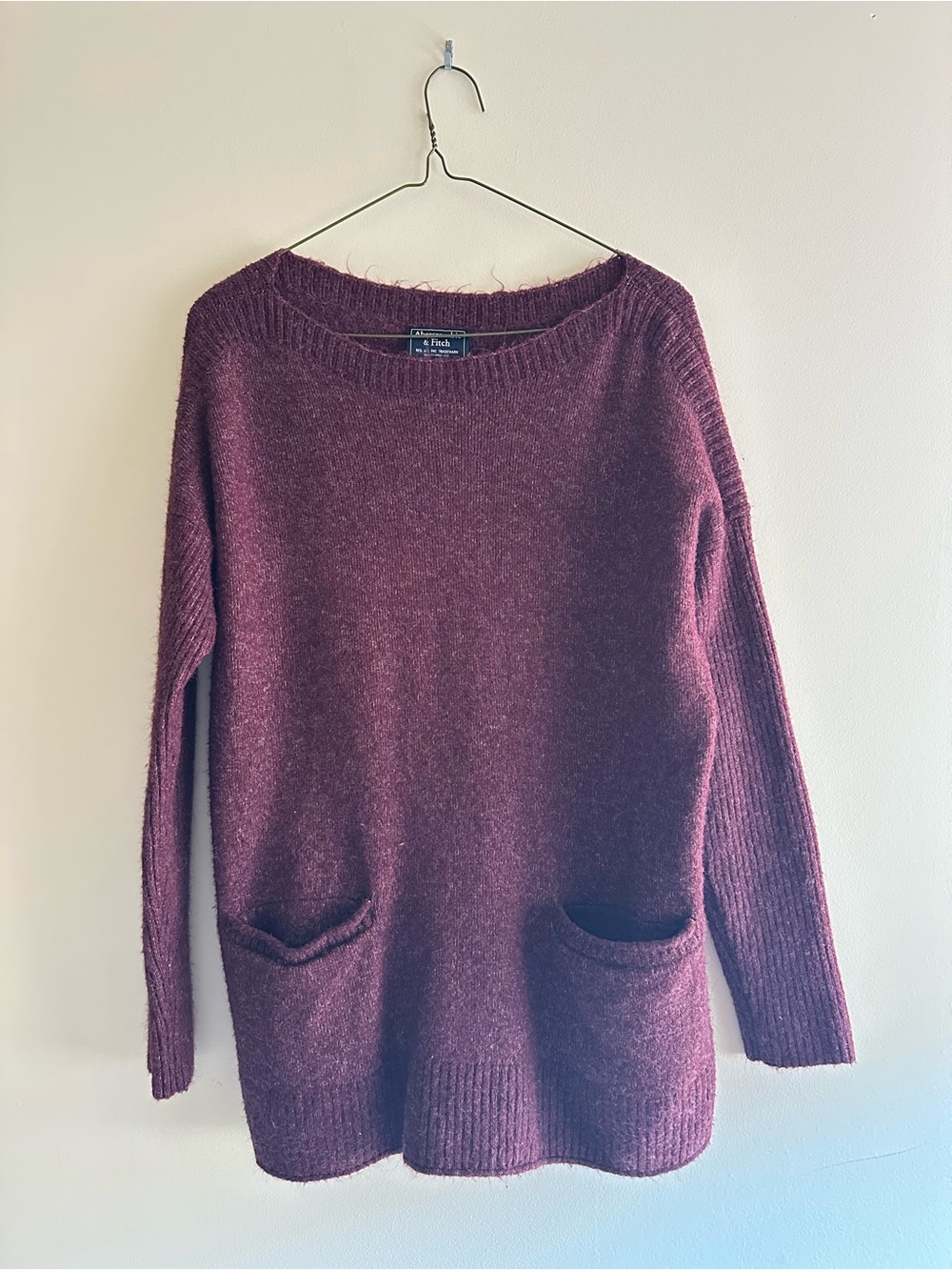 Abercrombie & Fitch Women's Burgundy Crewneck Pocket Sweater